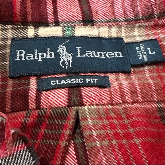 Ralph Lauren Classic Fit Plaid Red Green Flannel Size Large - Picture 10 of 13
